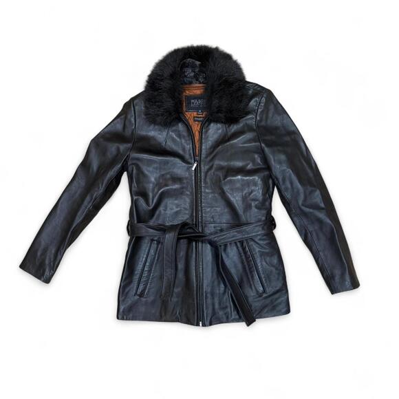 Gorgeous vintage black leather jacket with removable faux fur collar - Picture 1 of 8